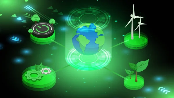 Desarrollo Sostenibilidad Ecología Amigable Pensar Las Industrias Verdes Verdes Concepto — Vector de stock
