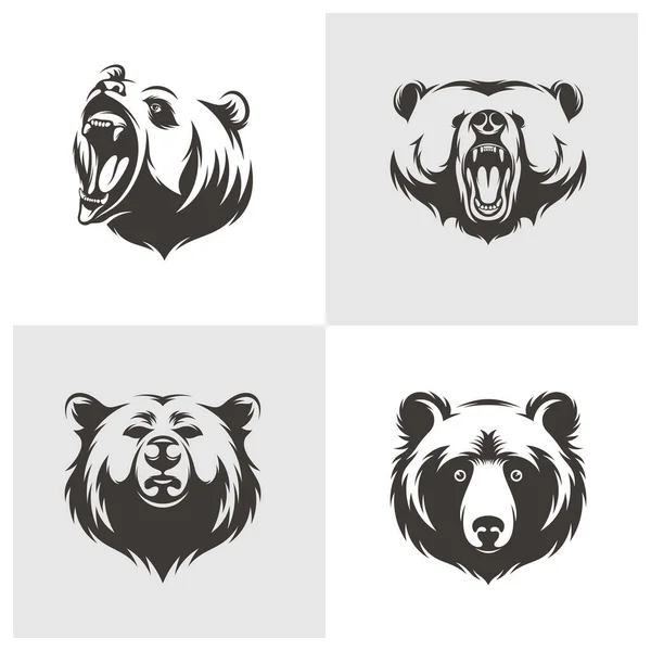 Uppsättning Huvud Björn Vektor Illustration Design Design Huvudbjörnens Logotyp — Stock vektor