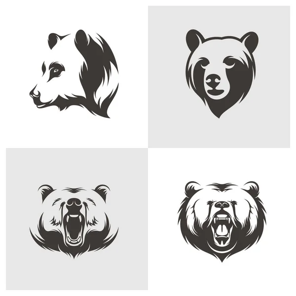 Uppsättning Huvud Björn Vektor Illustration Design Design Huvudbjörnens Logotyp — Stock vektor