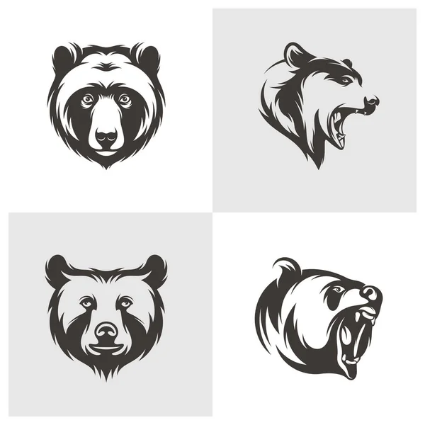 Fejmedve Vektor Illusztráció Készlet Head Bear Logó Design Sablon — Stock Vector