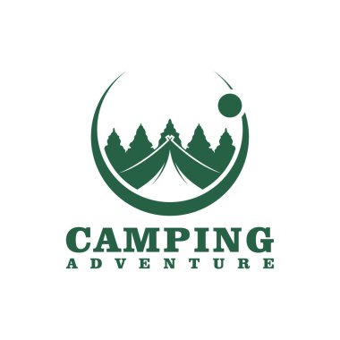 Kamp logosu tasarımı şablonu. Kamp Macerası logo vektör çizimi.