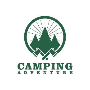 Kamp logosu tasarımı şablonu. Kamp Macerası logo vektör çizimi.