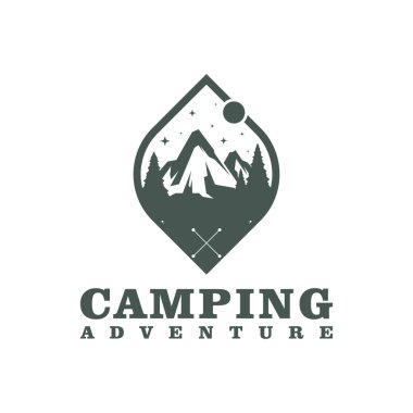 Kamp logosu tasarımı şablonu. Kamp Macerası logo vektör çizimi.