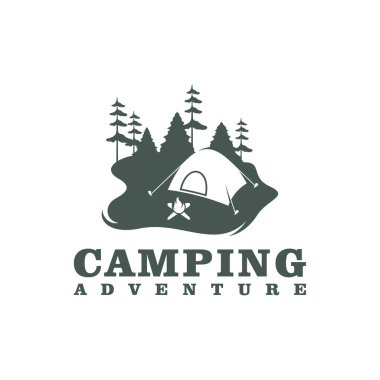 Kamp logosu tasarımı şablonu. Kamp Macerası logo vektör çizimi.
