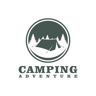 Kamp logosu tasarımı şablonu. Kamp Macerası logo vektör çizimi.