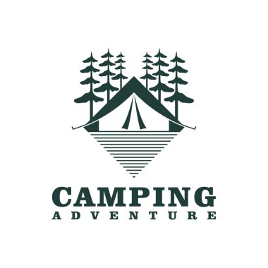 Kamp logosu tasarımı şablonu. Kamp Macerası logo vektör çizimi.