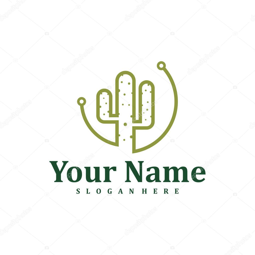 Tech Cactus logo design Template. Creative Cactus logo vector illustration.