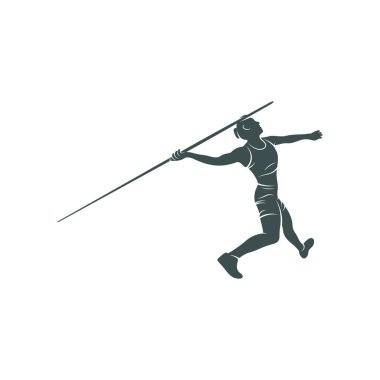 Javelin Atıcı vektör çizimi. Mızrak Fırlatma logo tasarımı Şablonu.