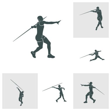 Javelin Atıcı vektör illüstrasyon dizaynı. Mızrak Fırlatma logo tasarımı Şablonu.