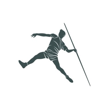 Javelin Atıcı vektör çizimi. Mızrak Fırlatma logo tasarımı Şablonu.