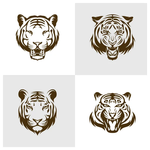 Set Von Head Tiger Vektor Illustration Design Head Tiger Logo — Stockvektor