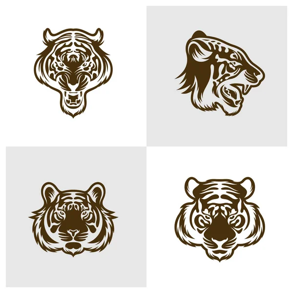 Set Head Tiger Vector Illustration Design Head Tiger Logo Design — Stock Vector