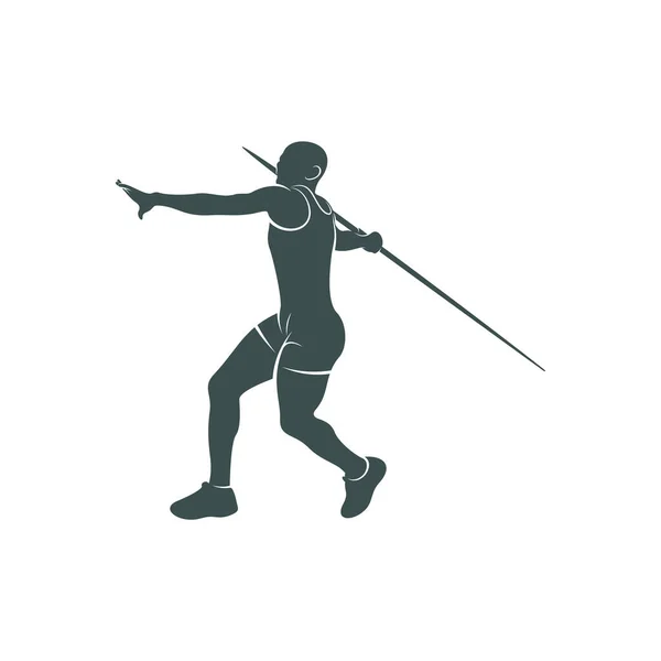 Javelin Atıcı Vektör Çizimi Mızrak Fırlatma Logo Tasarımı Şablonu — Stok Vektör