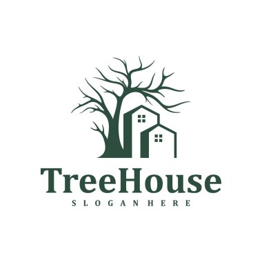 Ağaç Evi logo tasarımı şablonu. Yaratıcı Ev Ağacı logo vektör çizimi.