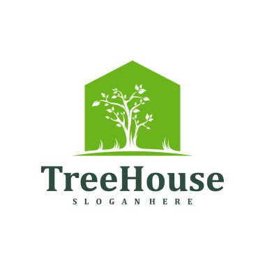 Ağaç Evi logo tasarımı şablonu. Yaratıcı Ev Ağacı logo vektör çizimi.