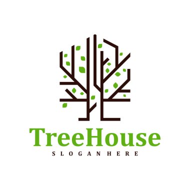 Ağaç Evi logo tasarımı şablonu. Yaratıcı Ev Ağacı logo vektör çizimi.