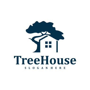 Ağaç Evi logo tasarımı şablonu. Yaratıcı Ev Ağacı logo vektör çizimi.