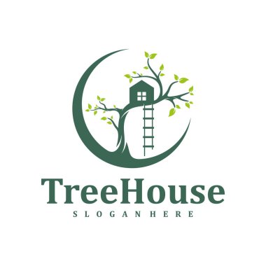 Ağaç Evi logo tasarımı şablonu. Yaratıcı Ev Ağacı logo vektör çizimi.