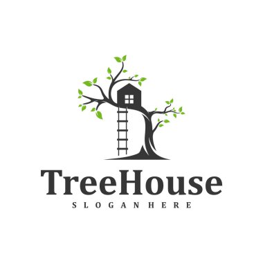 Ağaç Evi logo tasarımı şablonu. Yaratıcı Ev Ağacı logo vektör çizimi.