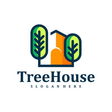 Ağaç Evi logo tasarımı şablonu. Yaratıcı Ev Ağacı logo vektör çizimi.