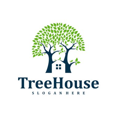 Ağaç Evi logo tasarımı şablonu. Yaratıcı Ev Ağacı logo vektör çizimi.