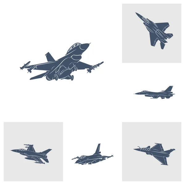 Conjunto Desenho Ilustração Vetor Aeronaves Militares Modelo Design Logotipo Fighter —  Vetores de Stock