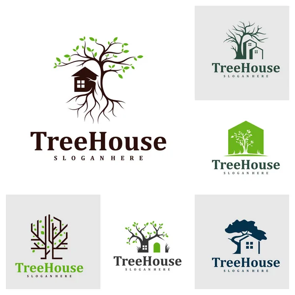 Ağaç Evi logo tasarım şablonu. Yaratıcı Ev Ağacı logo vektör çizimi.