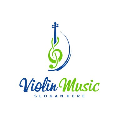 Keman Müzik Notası logosu tasarımı Şablonu. Yaratıcı Keman logosu vektör illüstrasyonu.