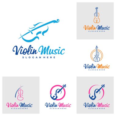 Keman logosu dizayn şablonu. Yaratıcı Keman logosu vektör illüstrasyonu.