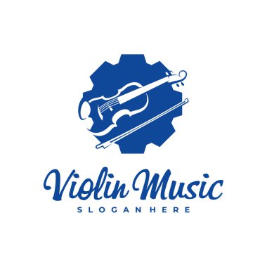 Keman Gear Logosu Şablonu. Yaratıcı Keman logosu vektör illüstrasyonu.