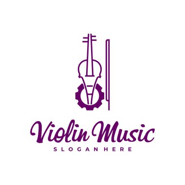 Keman Gear Logosu Şablonu. Yaratıcı Keman logosu vektör illüstrasyonu.