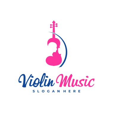 Kadın keman logosu tasarım şablonu. Yaratıcı Keman logosu vektör illüstrasyonu.