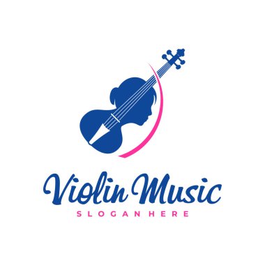 Kadın keman logosu tasarım şablonu. Yaratıcı Keman logosu vektör illüstrasyonu.