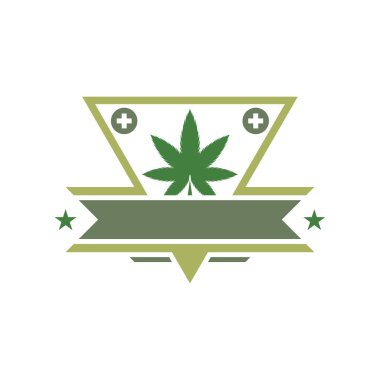 Kenevir yaprağı logosu tasarım şablonu vektörü. CBD yağ marihuana etiketi için logotype