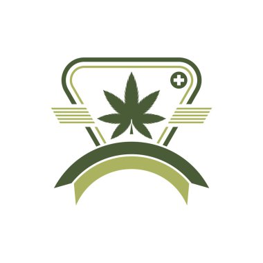 Kenevir yaprağı logosu tasarım şablonu vektörü. CBD yağ marihuana etiketi için logotype