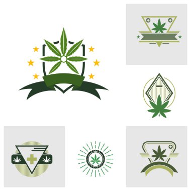 Kenevir yaprağı logo tasarım şablonu vektörü. CBD yağ marihuana etiketi için logotype