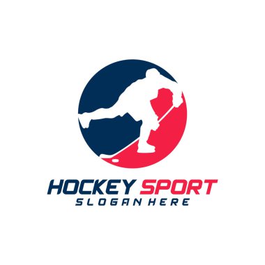 Hokey spor logosu tasarım şablonu. Modern vektör çizimi. Rozet tasarımı.