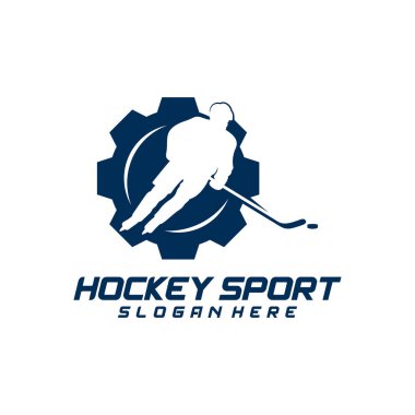 Gear Hokey spor logosu tasarım şablonu. Modern vektör çizimi. Rozet tasarımı.