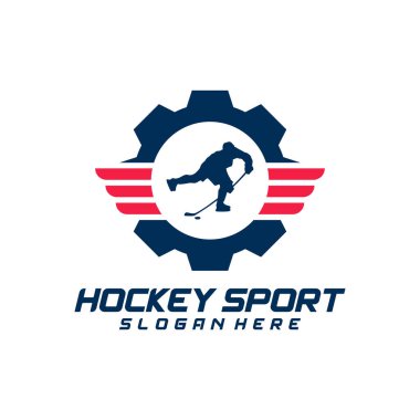 Gear Hokey spor logosu tasarım şablonu. Modern vektör çizimi. Rozet tasarımı.