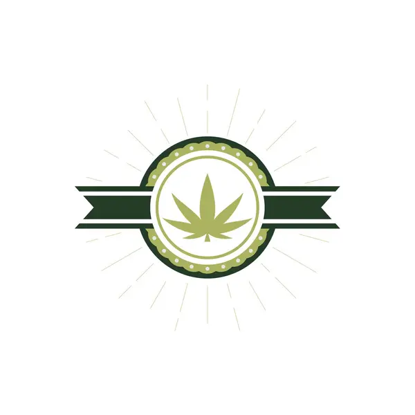 Kenevir Yaprağı Logosu Tasarım Şablonu Vektörü Cbd Yağ Marihuana Etiketi — Stok Vektör