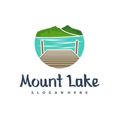 Göl logosu tasarım şablonu. Mount Lake vektör çizimi. Rozet tasarımı.