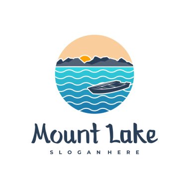 Göl logosu tasarım şablonu. Mount Lake vektör çizimi. Rozet tasarımı.