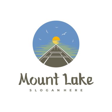 Göl logosu tasarım şablonu. Mount Lake vektör çizimi. Rozet tasarımı.