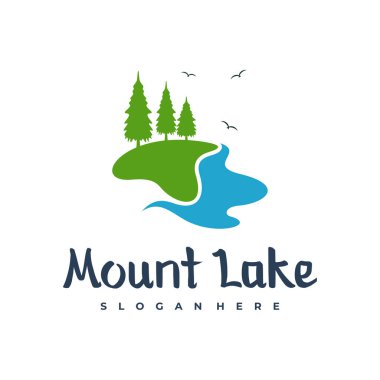Göl logosu tasarım şablonu. Mount Lake vektör çizimi. Rozet tasarımı.