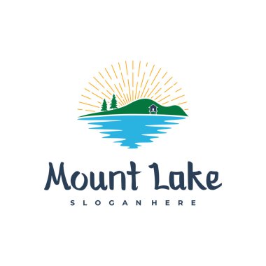 Göl logosu tasarım şablonu. Mount Lake vektör çizimi. Rozet tasarımı.