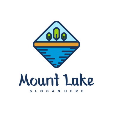 Göl logosu tasarım şablonu. Mount Lake vektör çizimi. Rozet tasarımı.