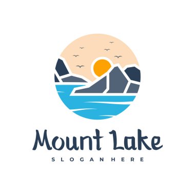 Göl logosu tasarım şablonu. Mount Lake vektör çizimi. Rozet tasarımı.