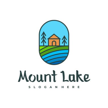 Göl logosu tasarım şablonu. Mount Lake vektör çizimi. Rozet tasarımı.