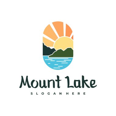 Göl logosu tasarım şablonu. Mount Lake vektör çizimi. Rozet tasarımı.