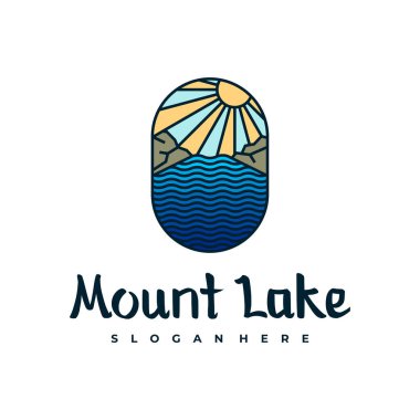 Göl logosu tasarım şablonu. Mount Lake vektör çizimi. Rozet tasarımı.